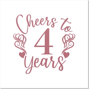 Cheers To 4 Years - 4th Birthday - Anniversary Posters and Art